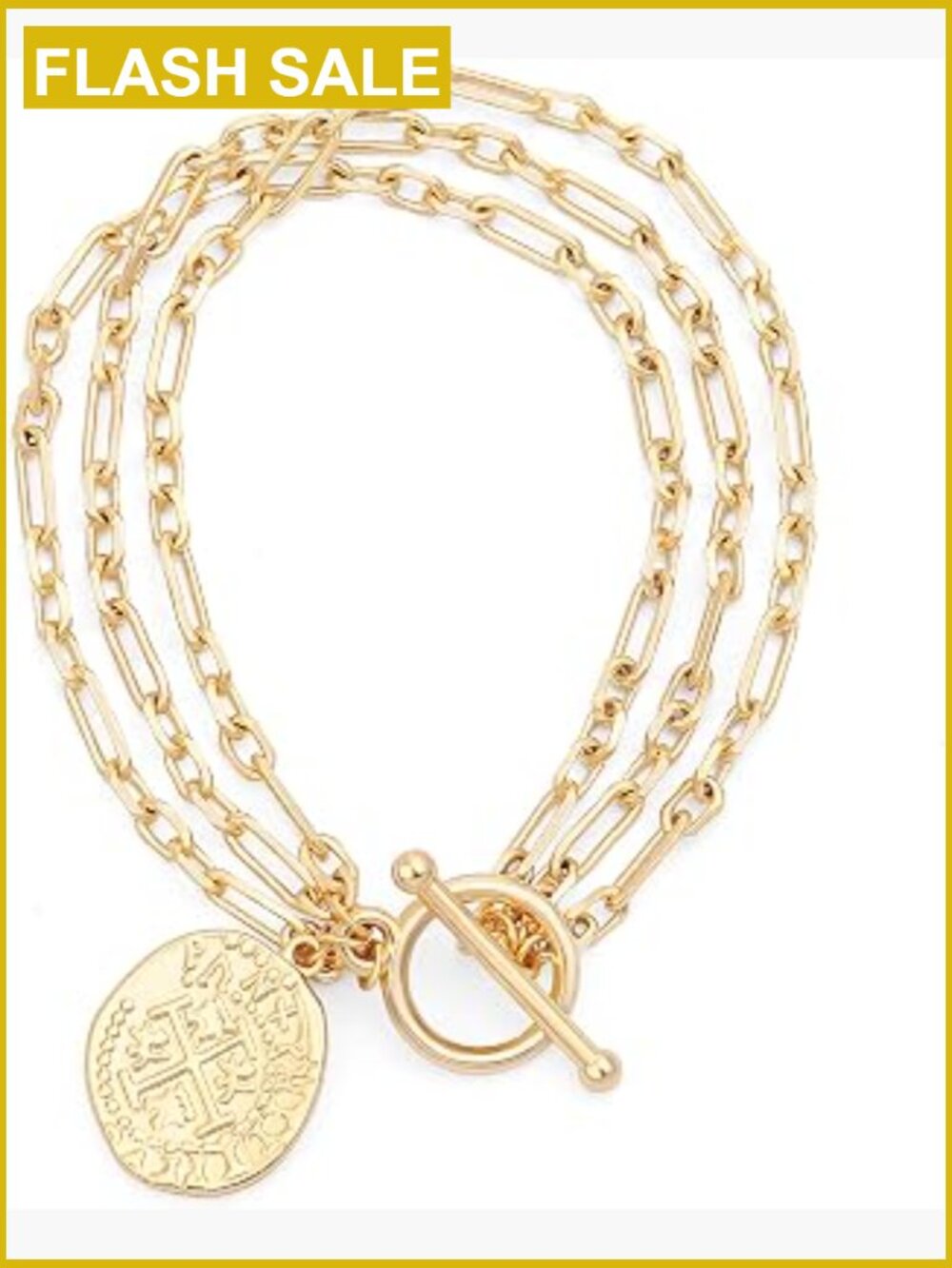Gold Plated Layered Chain Bracelet Coin Charm Toggle Trendy CZ